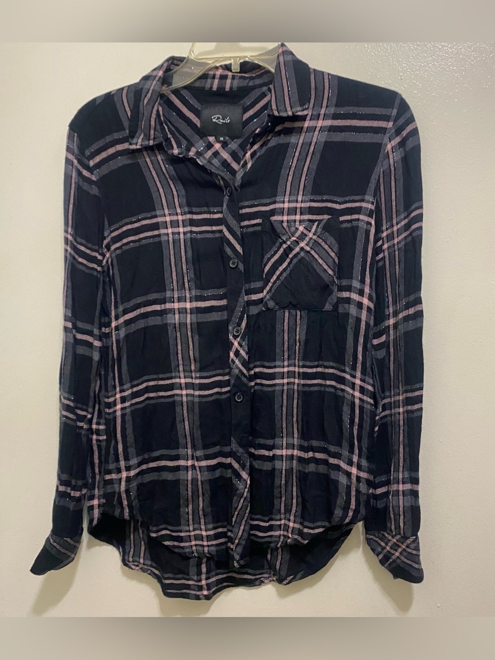 Rails Womens XS 34” Hunter Plaid Button Down Shirt Long Sleeve Black Pink